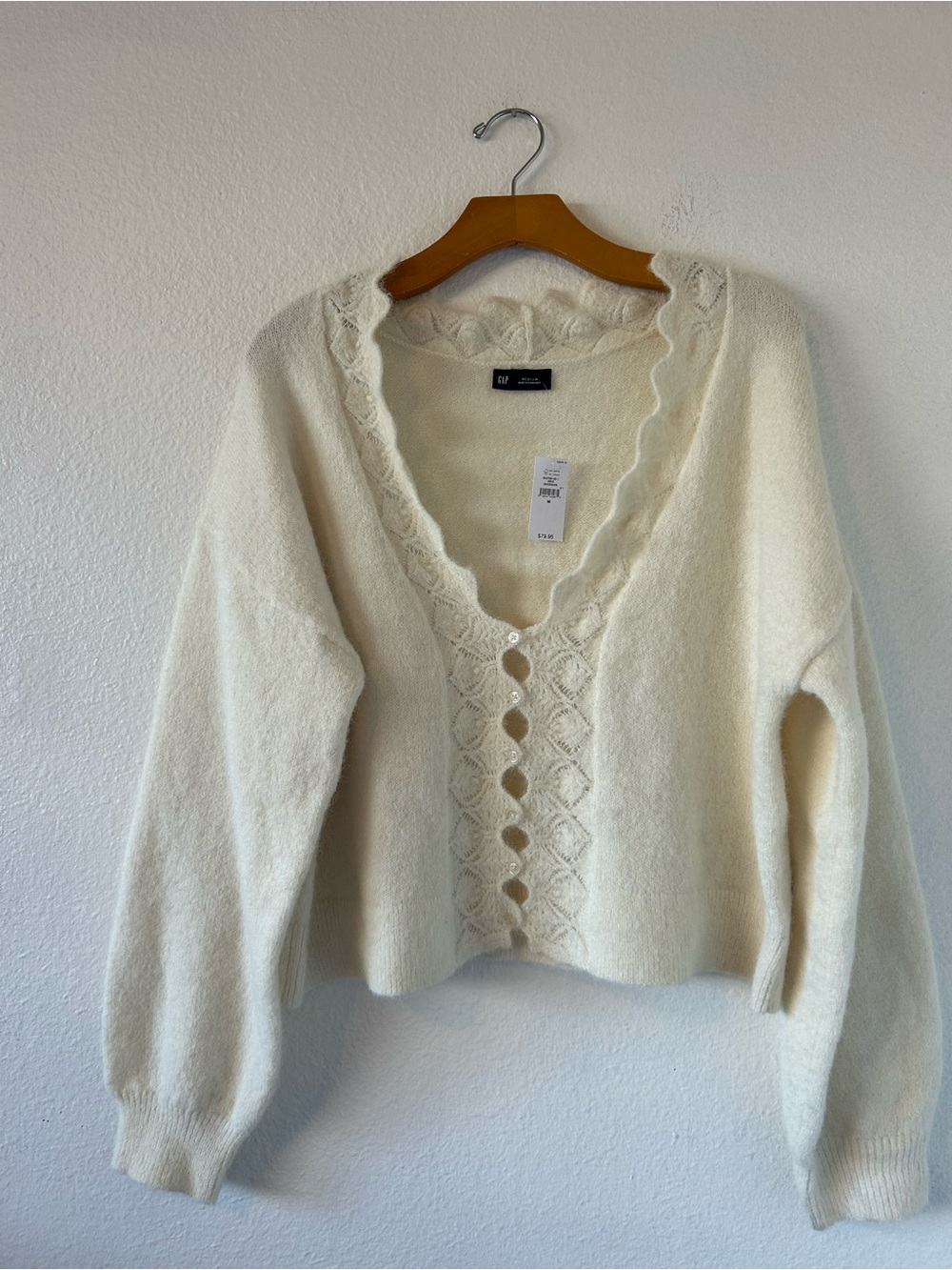 Gap Women’s Ivory Cropped Cardigan Wool Blend Sweater Size M